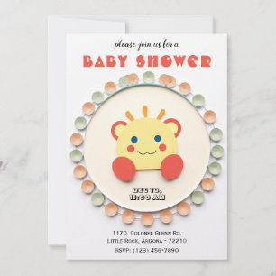 Invitación Bebé León Jugativo En Baby Shower De Círculo Color