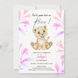 Invitación Bebé león Niña Roar Primer cumpleaños
