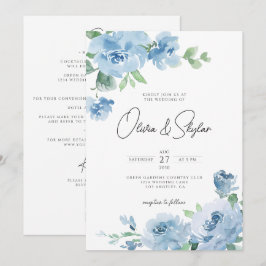 Invitación Bebé Ligero Azul QR Botánico Todo En Un Boda