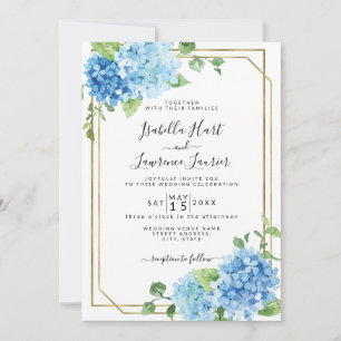 Invitación Bebé ligero Floral Azul Hidrangea Boda de oro