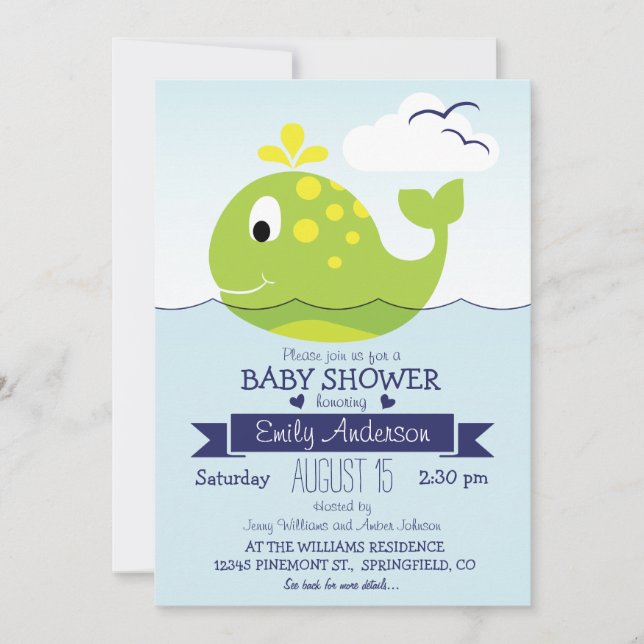 Invitación Bebé Lime Green Whale; Nautical Ocean Baby Shower (Anverso)