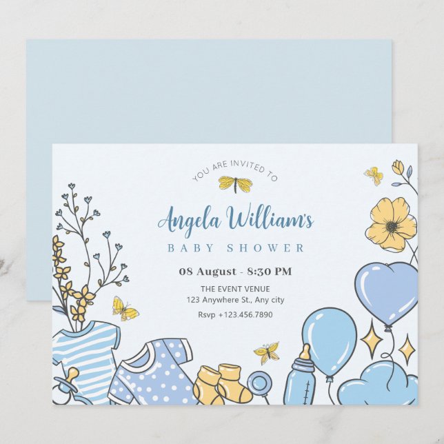 Invitación Bebé lindo azul (Anverso / Reverso)