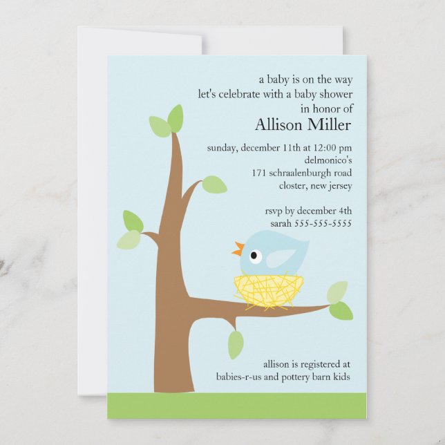 Invitación Bebé lindo Baby Shower de la jerarquía del pájaro (Anverso)