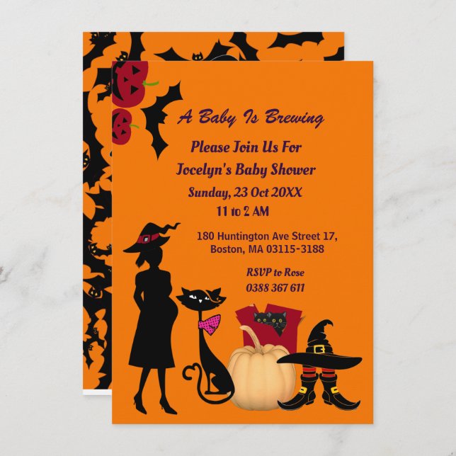 Invitación Bebé lindo Brewing Witch Shompkin Baby Shower (Anverso / Reverso)