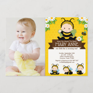 Invitación Bebé lindo Bumble Abeja Miel Abeja Primer Día Foto