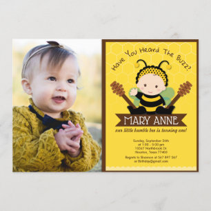 Invitación Bebé lindo Bumble Abeja Miel Abeja Primer Día Foto