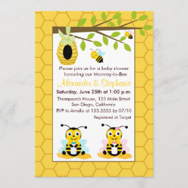 Invitación Bebé lindo Bumblebee Chicas gemelos Baby Shower