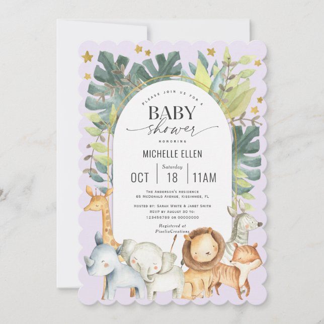 Invitación Bebé lindo con la púrpura de Safari (Anverso)
