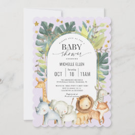 Invitación Bebé lindo con la púrpura de Safari