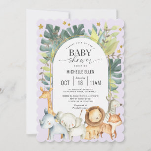 Invitación Bebé lindo con la púrpura de Safari