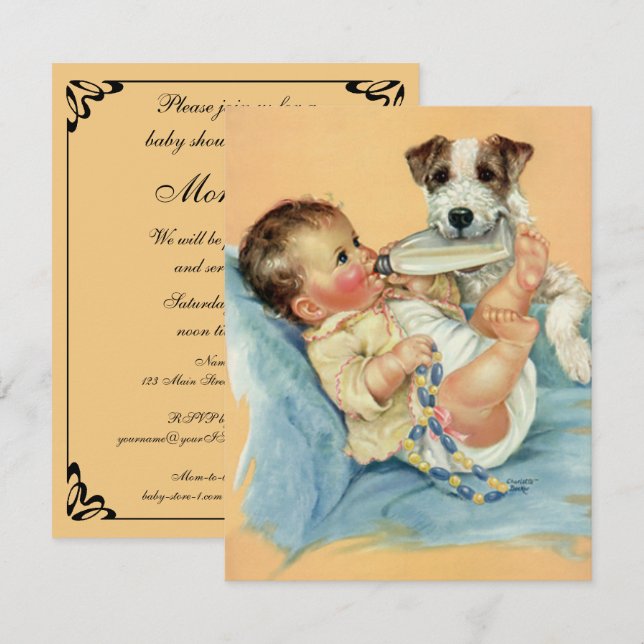 Invitación Bebé lindo con perro, Fiesta de Baby Shower (Anverso / Reverso)