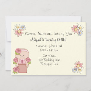 Invitación Bebé lindo con Rosas en maceta de flores Primer cu