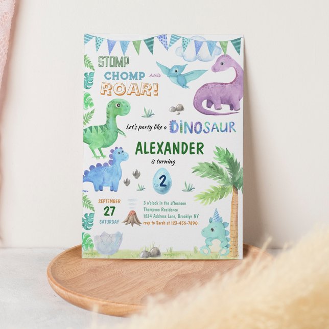 Invitación Bebé lindo Dino Dinosaurio Jungla Azul cumpleaños (Subido por el creador)