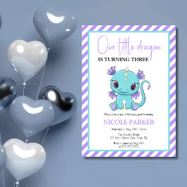 Invitación Bebé lindo Dragón Rayas púrpuras Cumpleaños