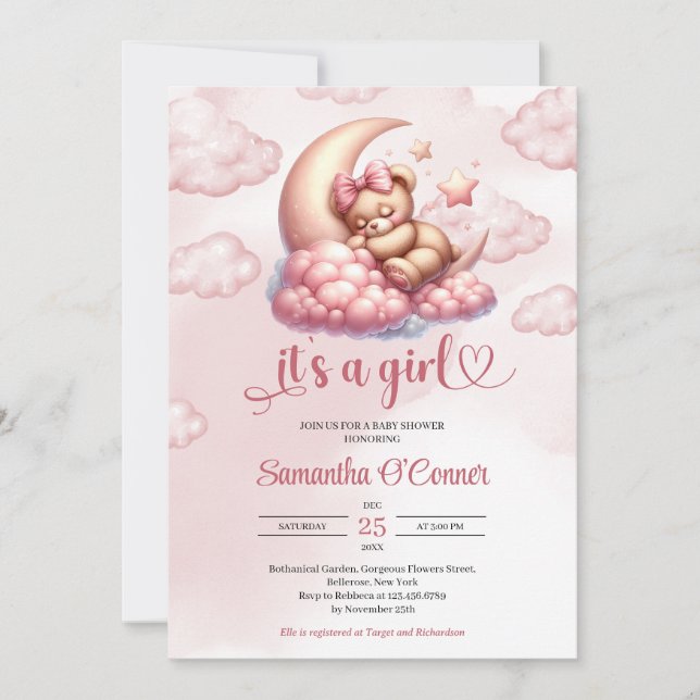 Invitación Bebé lindo durmiendo sobre la luna Baby Shower (Anverso)