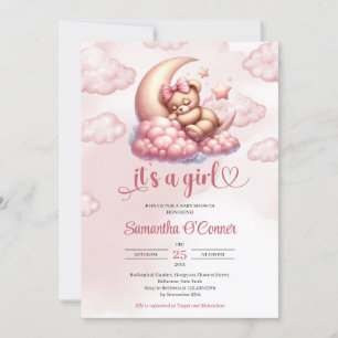 Invitación Bebé lindo durmiendo sobre la luna Baby Shower