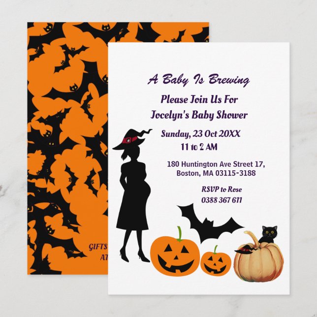 Invitación Bebé lindo elabora Baby Shower de calabaza de bruj (Anverso / Reverso)