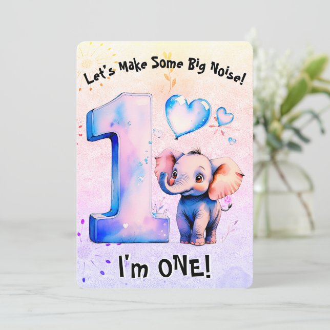 Invitación Bebé lindo elefante Chicas de primer cumpleaños co (Anverso de pie)