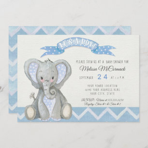 Invitación Bebé lindo Elefante Chower Chevron Stripe Azul