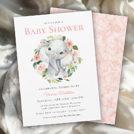 Invitación Bebé lindo Elefante Floral Rosa Baby Shower