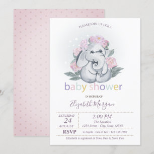 Invitación Bebé lindo Elefante Flores Polka Dots Baby Shower