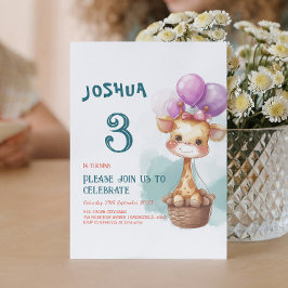 Invitación Bebé lindo Giraffe I Balloons Fiesta de cumpleaños