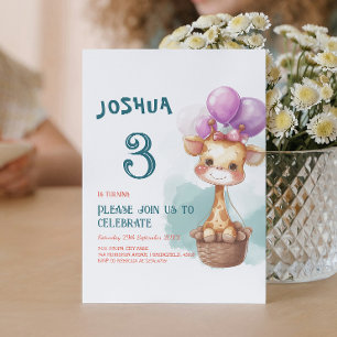 Invitación Bebé lindo Giraffe I Balloons Fiesta de cumpleaños