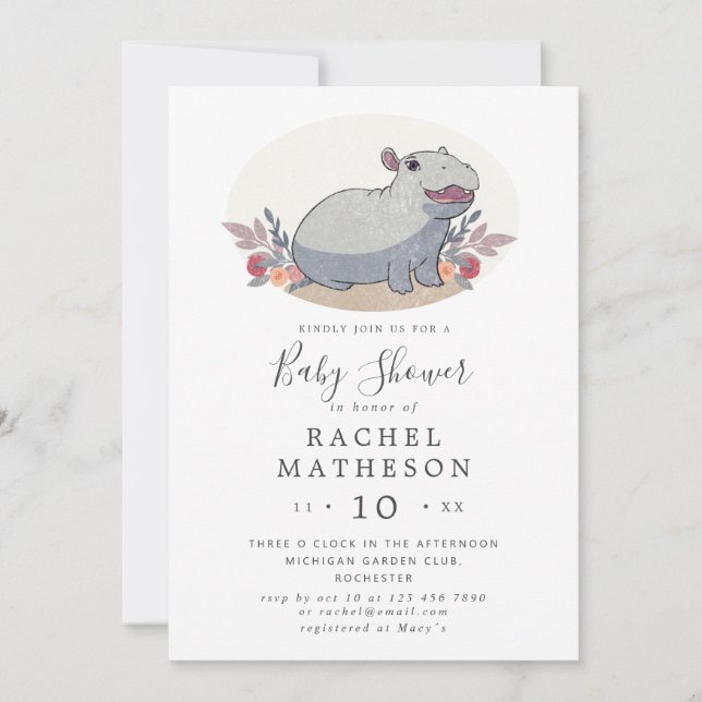 Invitación Bebé lindo hippo ducha bebé (Anverso)
