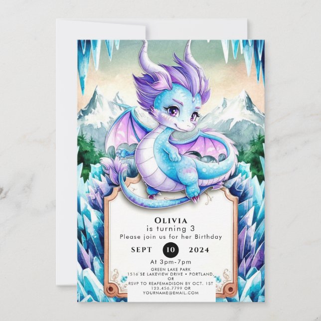 Invitación Bebé lindo Ice Dragon Cumpleaños (Anverso)