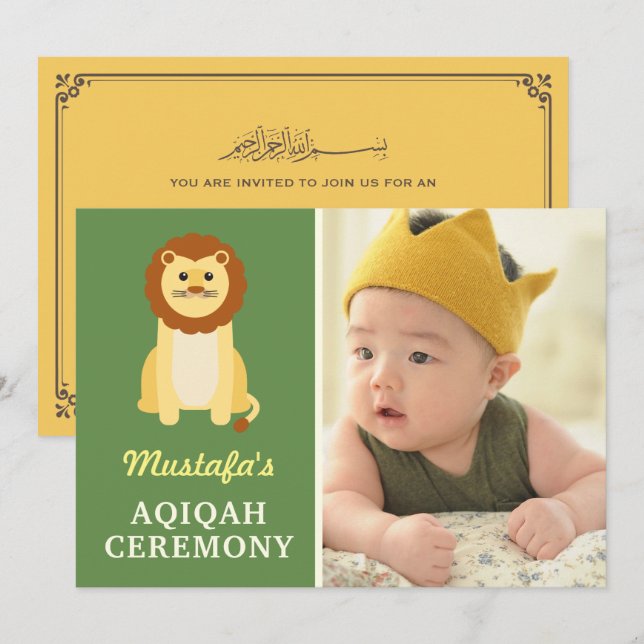 Invitación Bebé lindo León Aqiqah Foto (Anverso / Reverso)