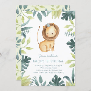 Invitación Bebé lindo León Príncipe Selva Tropical Cumpleaños