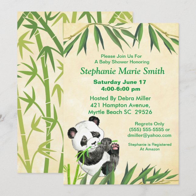 Invitación Bebé lindo Panda Green Bamboo Baby Shower (Anverso / Reverso)