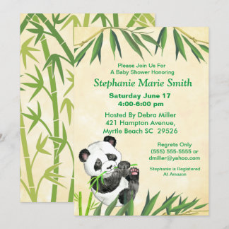 Invitación Bebé lindo Panda Green Bamboo Baby Shower