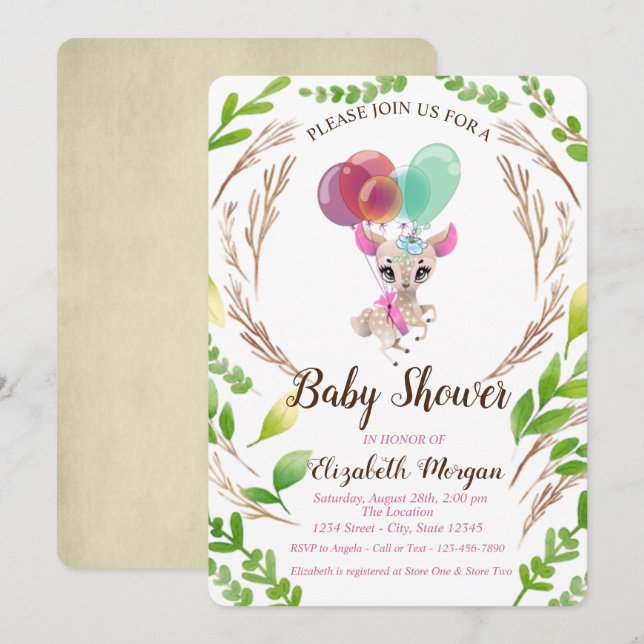 Invitación Bebé lindo querido, ballocas, hojas (Anverso / Reverso)