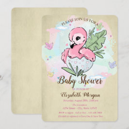 Invitación Bebé lindo Rosa Flamingo Butterflies Baby Shower