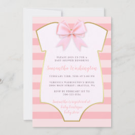 Invitación Bebé lindo Rubor Bow rosado y Baby Shower dorado