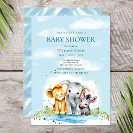 Invitación Bebé lindo Safari Animal Elephant León Zebra Ducha
