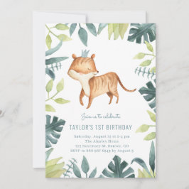 Invitación Bebé lindo Tigre Príncipe Selva Tropical Cumpleaño