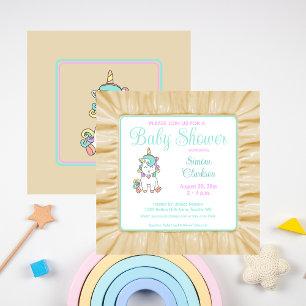 Invitación Bebé lindo Unicornio Baby Shower Pastel Colores