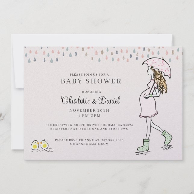Invitación Bebé Lluvia de Ideas para Mamá Embarazada (Anverso)