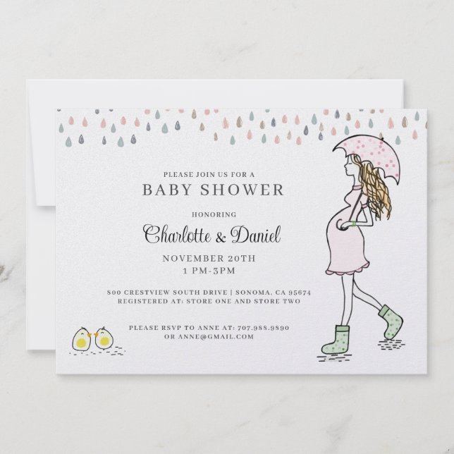 Invitación Bebé Lluvia de Ideas para Mamá Embarazada (Anverso)
