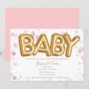 Invitación Bebé Lluvia de Oro Globos Moderno Chic Rosa
