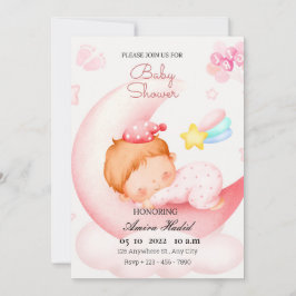 Invitación Bebé Luna Rosa Adorable