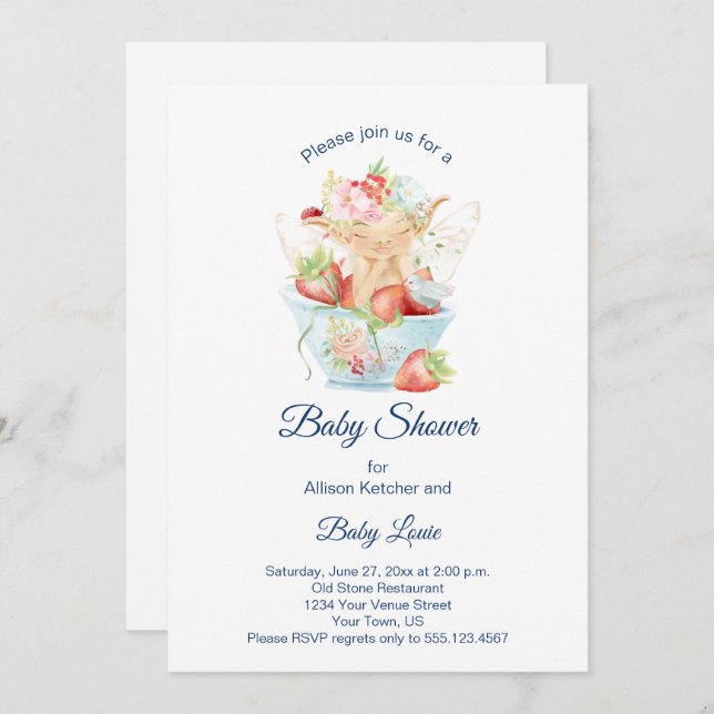 Invitación Bebé macho en Baby Shower de Blue Teacup (Anverso / Reverso)