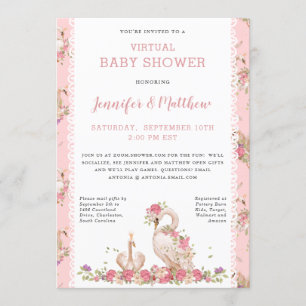 Invitación Bebé mágico Swan Princesa Floral Rosa Baby Shower
