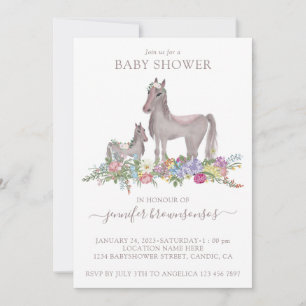 Invitación Bebé Mamá Caballo Floral