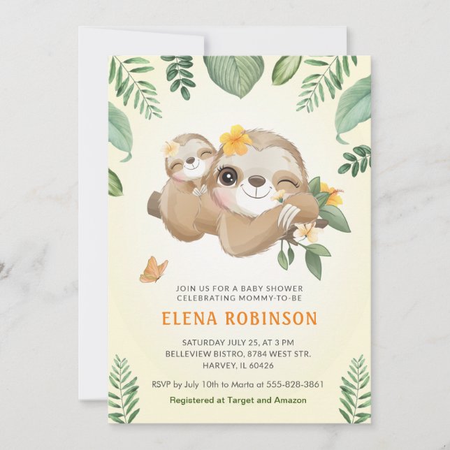 Invitación Bebé mami jungla eslova género Baby Shower neutral (Anverso)