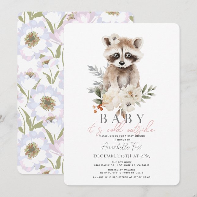 Invitación Bebé mapache hace frío fuera de Baby Shower (Anverso / Reverso)