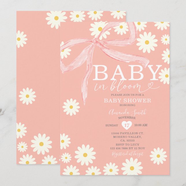 Invitación Bebé margarita en un Baby Shower floreciente (Anverso / Reverso)