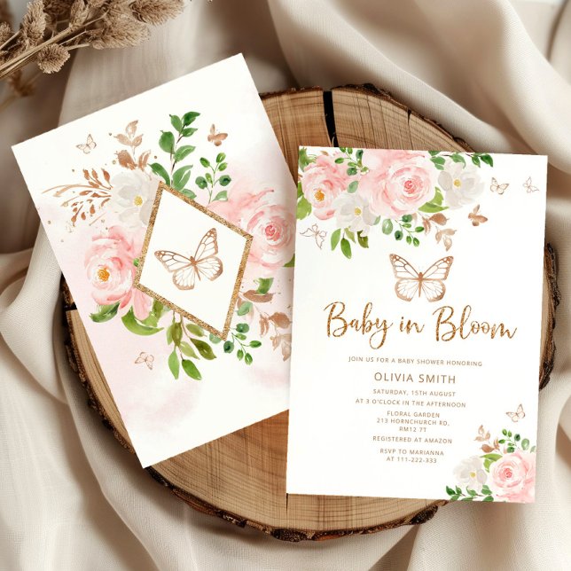 Invitación Bebé mariposa en Bloom Rubor ducha de bebé de oro (Subido por el creador)